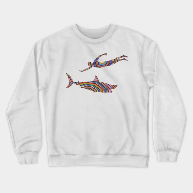 Shark and Swimmer 2 Crewneck Sweatshirt by colemanco